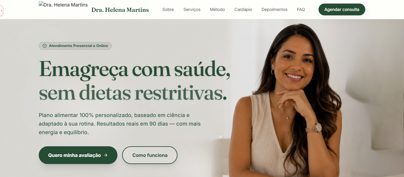 Tela do projeto Dra. Helena Martins (Nutricionista)